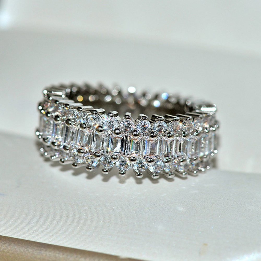 *NEW Silver Baguette&Round Diamond Eternity Ring - Picture 5 of 7